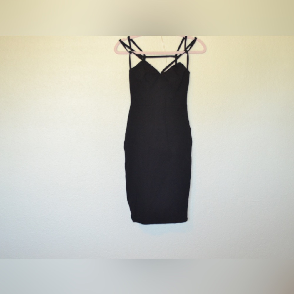 Lulu’s strappy bodycon black mini dress